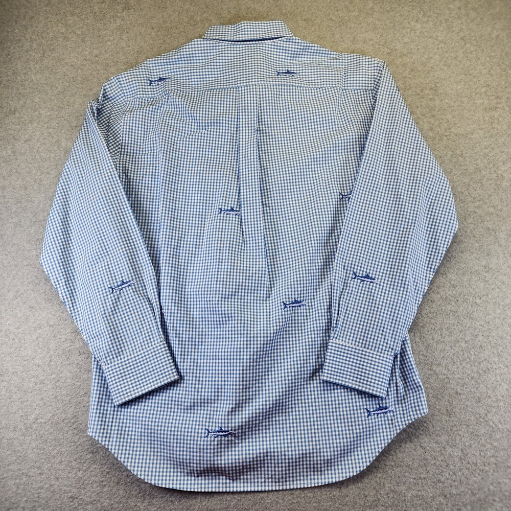 Vineyard Vines Blue Classic Murray Shirt Men M Long Sleeve Check Fish Emboidered - Picture 2 of 8